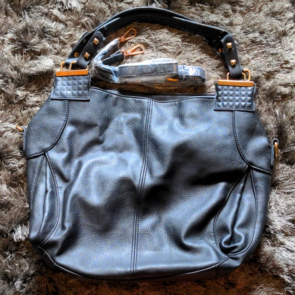 Black faux leather slouch bag